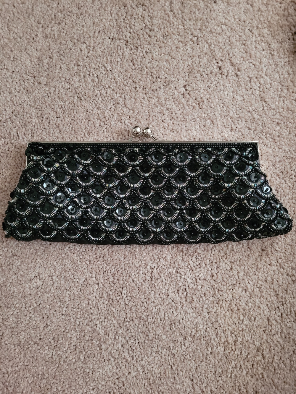 Vintage Bijoux Terner Black Sequin Kiss-Lock Evening Clutch